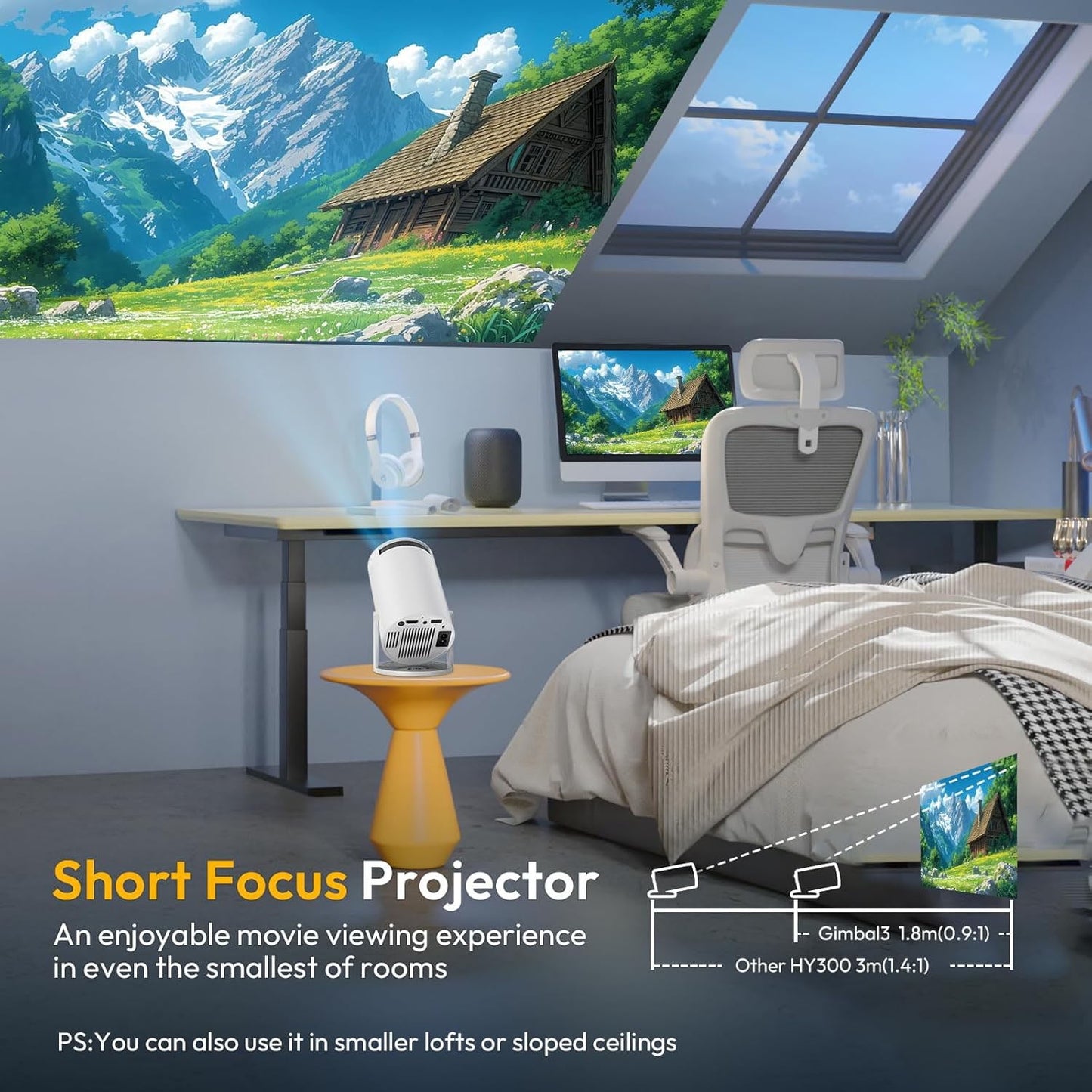 4K 1080P Support Mini Projector, Portable Projector with 8000 Lumens WIFI 6 and BT5.0,HOMSHADE Movie Projector Auto Keystone Compatible for Laptop, PC, Smartphone (White)