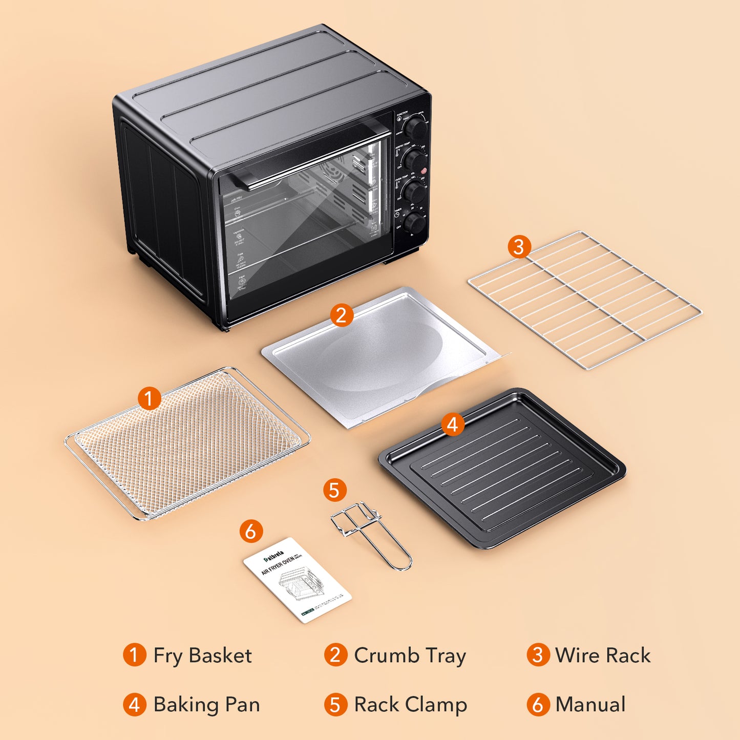 34 QT Super-Large Air Fryer, Oil-Less Air Fryer Toaster Oven Combo with Pizza, Warm, Broil, Toast, Bake, Air Fry, 5 Functions - Black