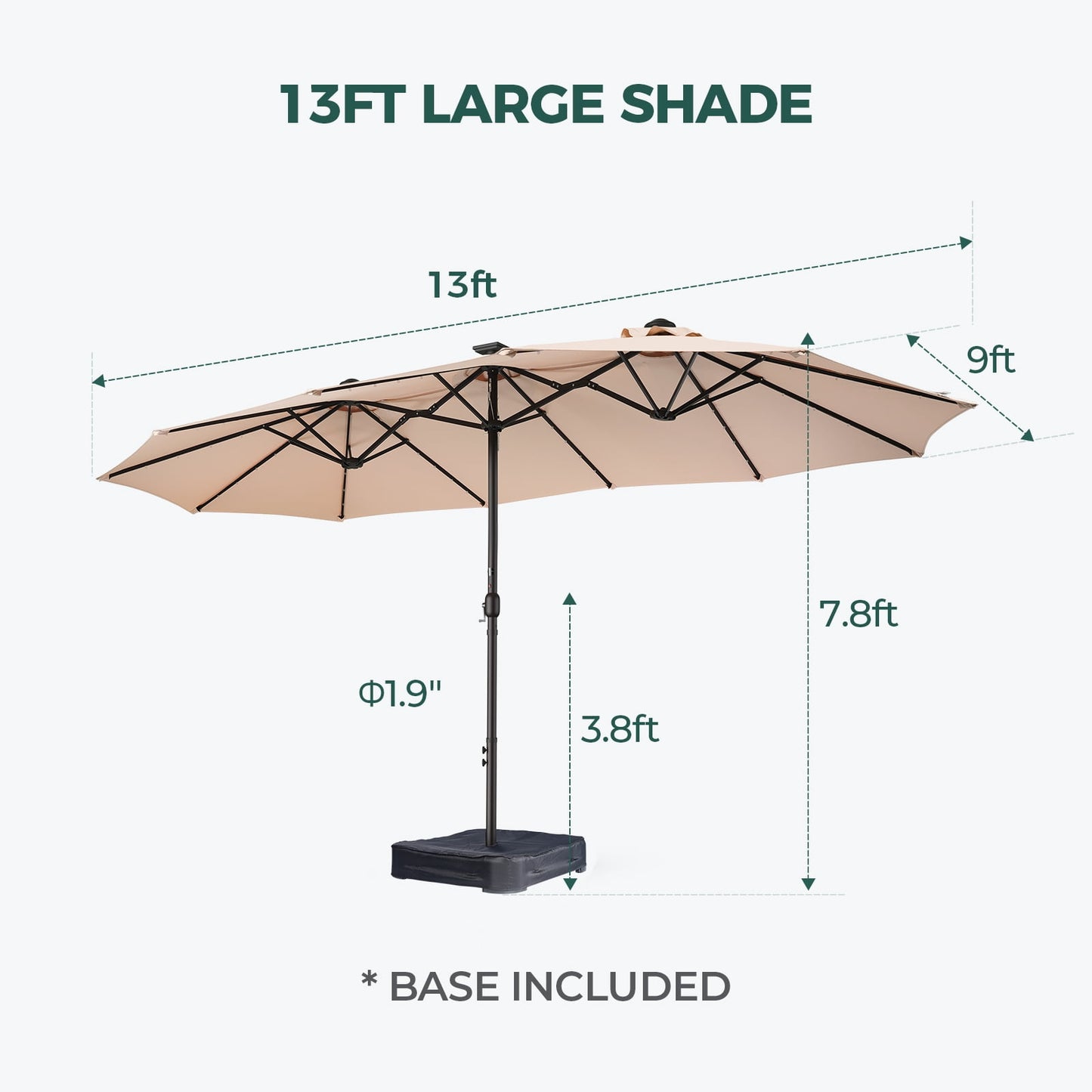13ft Patio Umbrella with Light and Base Included, Double Sided Outdoor Large Rectangular Patio Umbrella with Crank Handle, for Lawn Garden,Home,Outdoor Activities