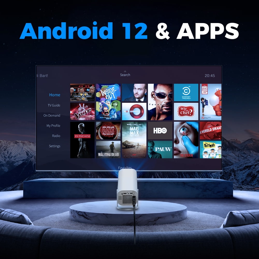 Mini Projector,4K 1080P Support Portable Projector with WIFI 6 and Bluetooth,Smart Movie Projector Auto Keystone Compatible for Laptop, PC, Smartphone