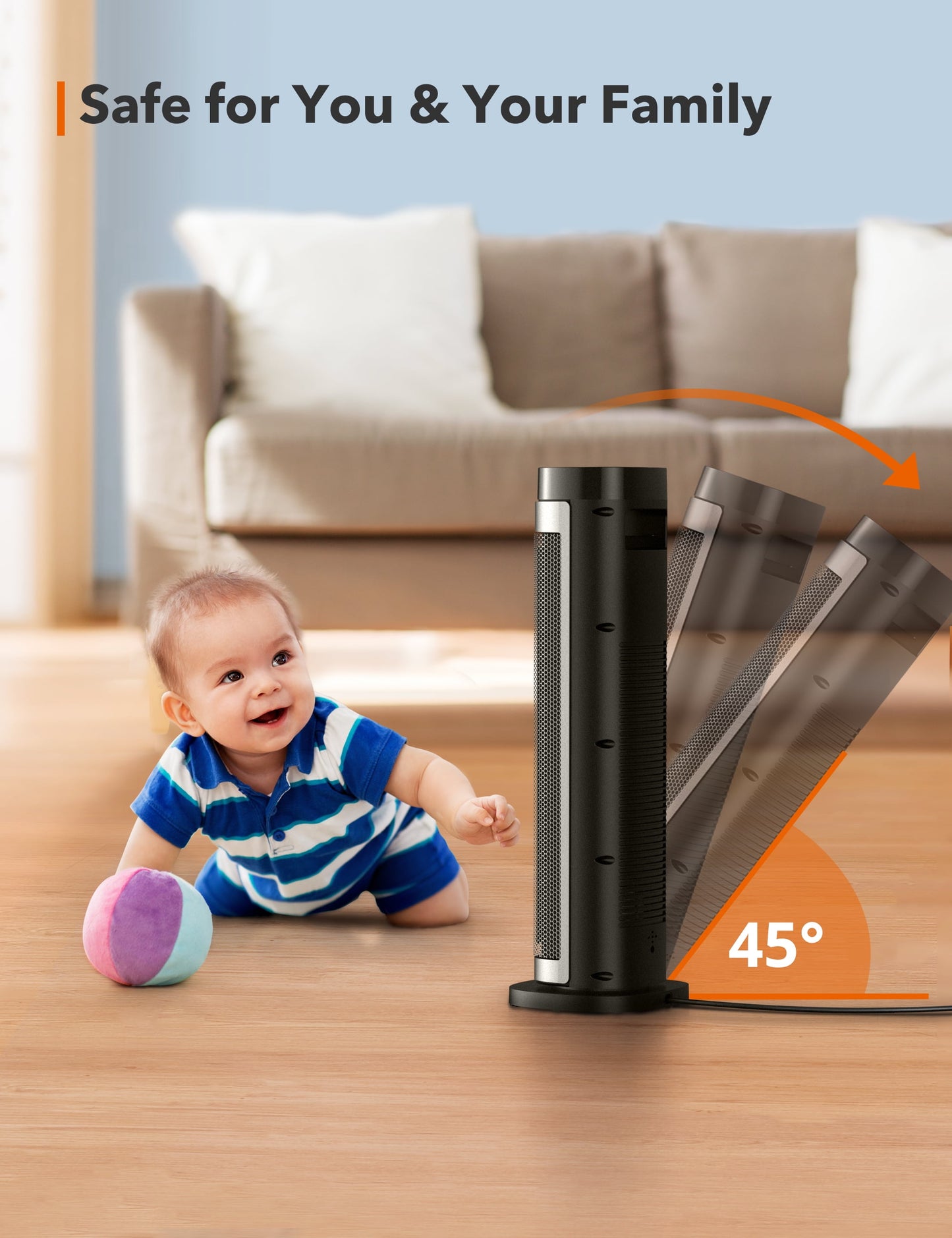 Patbrela 17" Oscillating Space Heater,1500W PTC Ceramic Tower Electric Heater for Inside, Home