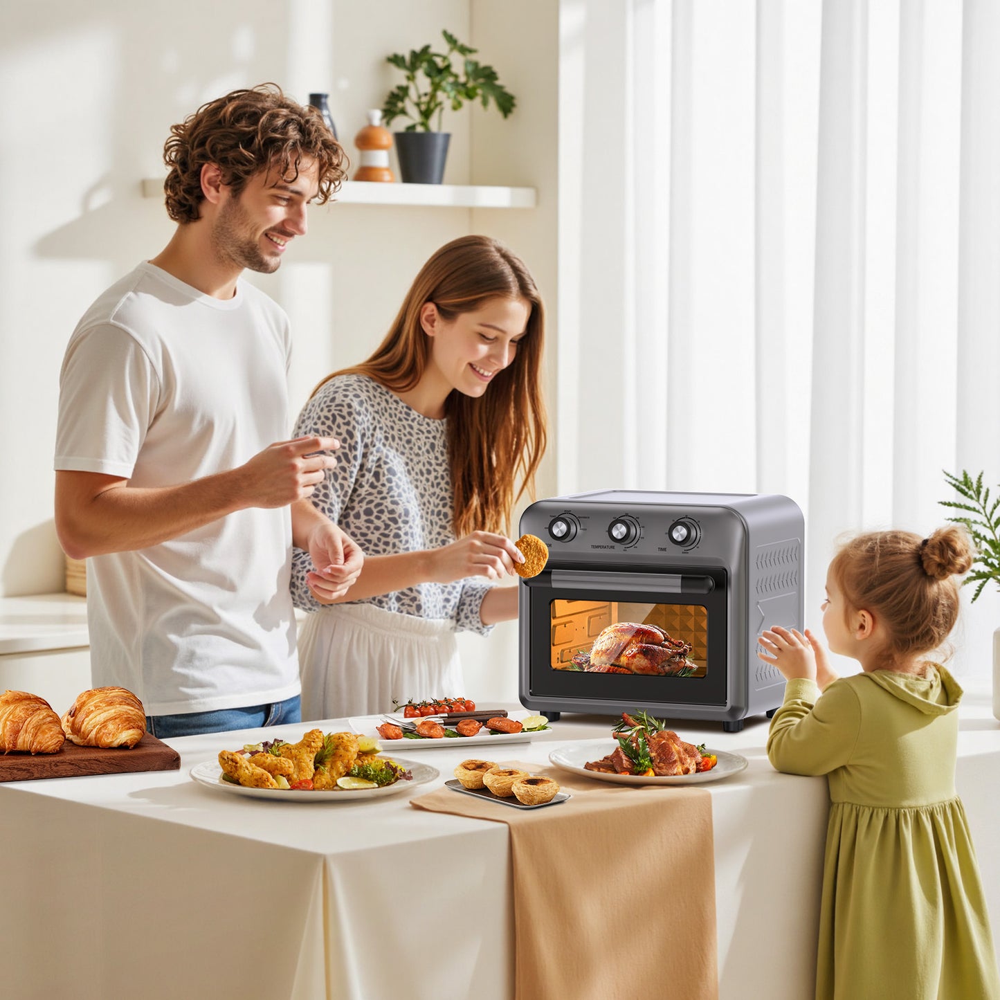 19QT Air Fryer Toaster Oven with Convection, 5-in-1 Countertop Cooker, Visible Window, Oil Free, 1500W, Black