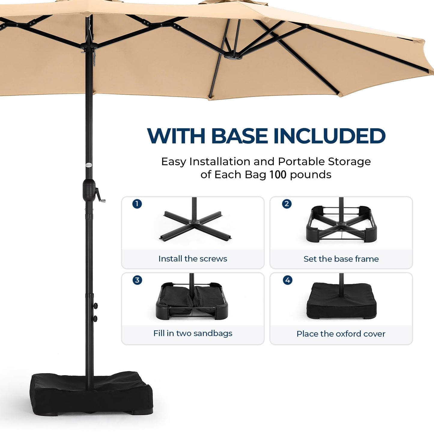 13ft Patio Umbrella with Base,Double Sided Outdoor Large Rectangular Patio Umbrella with Crank Handle, for Lawn Garden,Home,Outdoor Activities