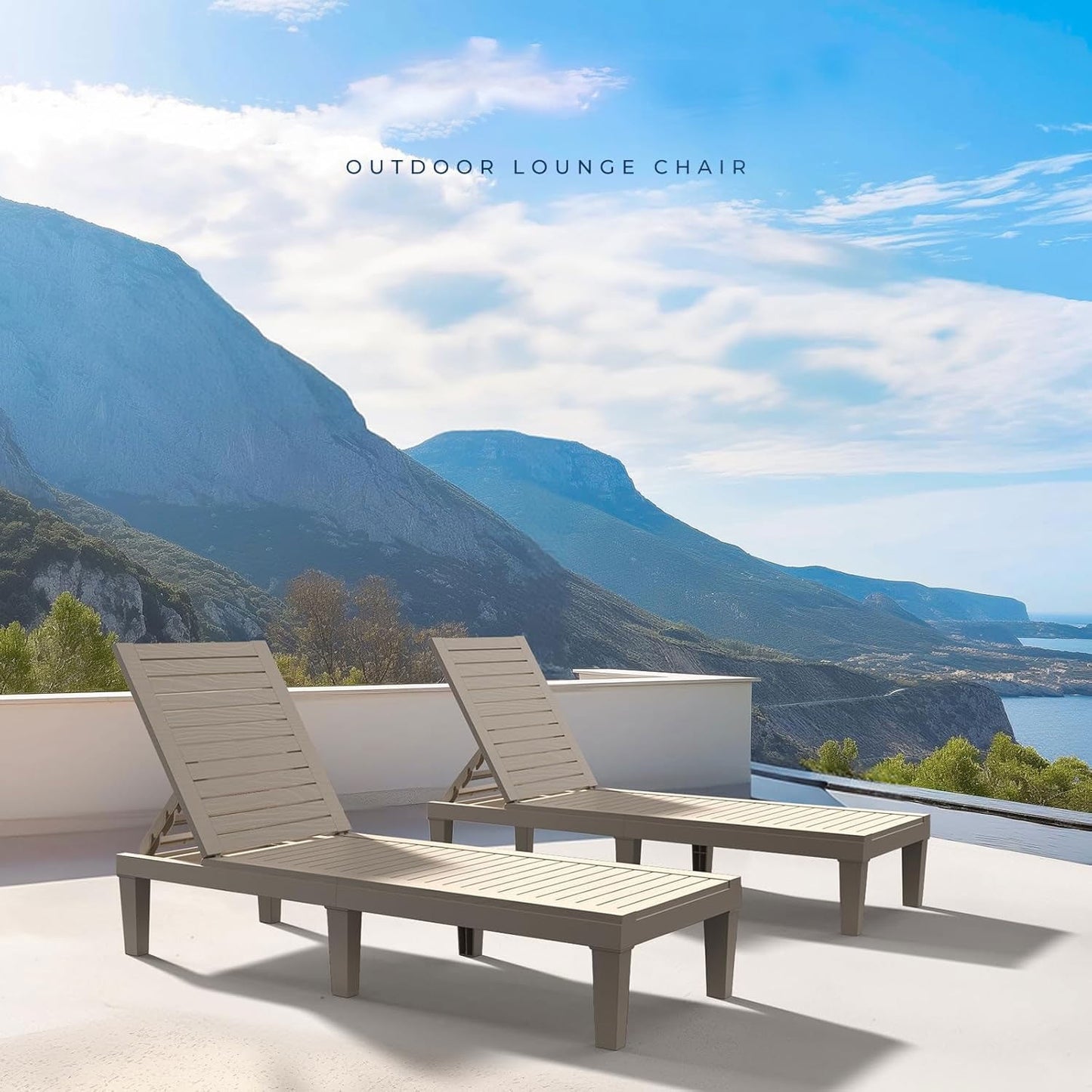 Chaise Lounge Chair Outdoor 1PCS - 5 Positions Adjustable Backrest, Waterproof, Easy Assembly, with 330lbs Weight Capacity for Pool, Resin