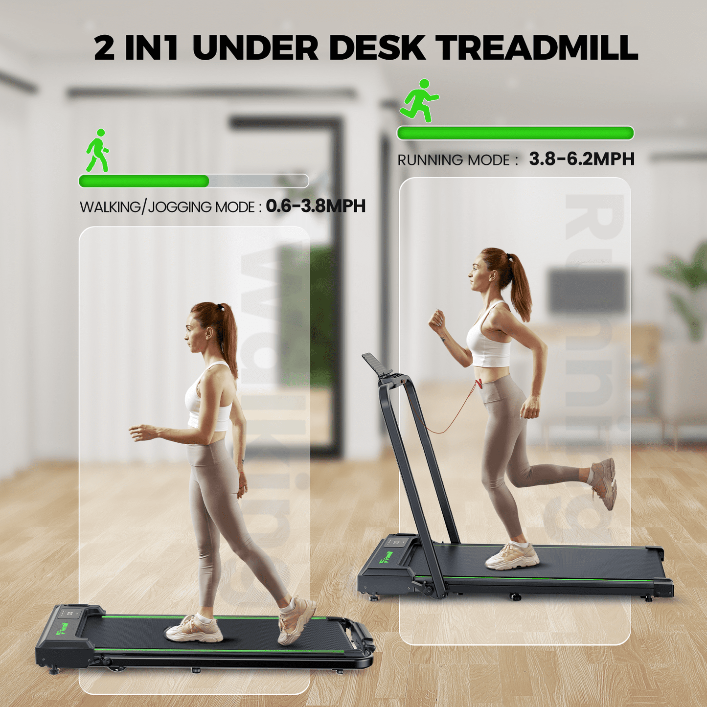 Treadmill 2 in 1 for Home/Office,Patbrela 300 Lbs Walking Pad Treadmill with HandleBar,Under Desk Treadmill with Mat, Touch Control,LED Display & Remote Control