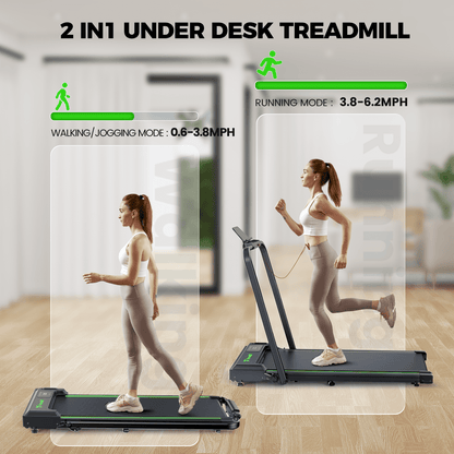 Treadmill 2 in 1 for Home/Office,Patbrela 300 Lbs Walking Pad Treadmill with HandleBar,Under Desk Treadmill with Mat, Touch Control,LED Display & Remote Control