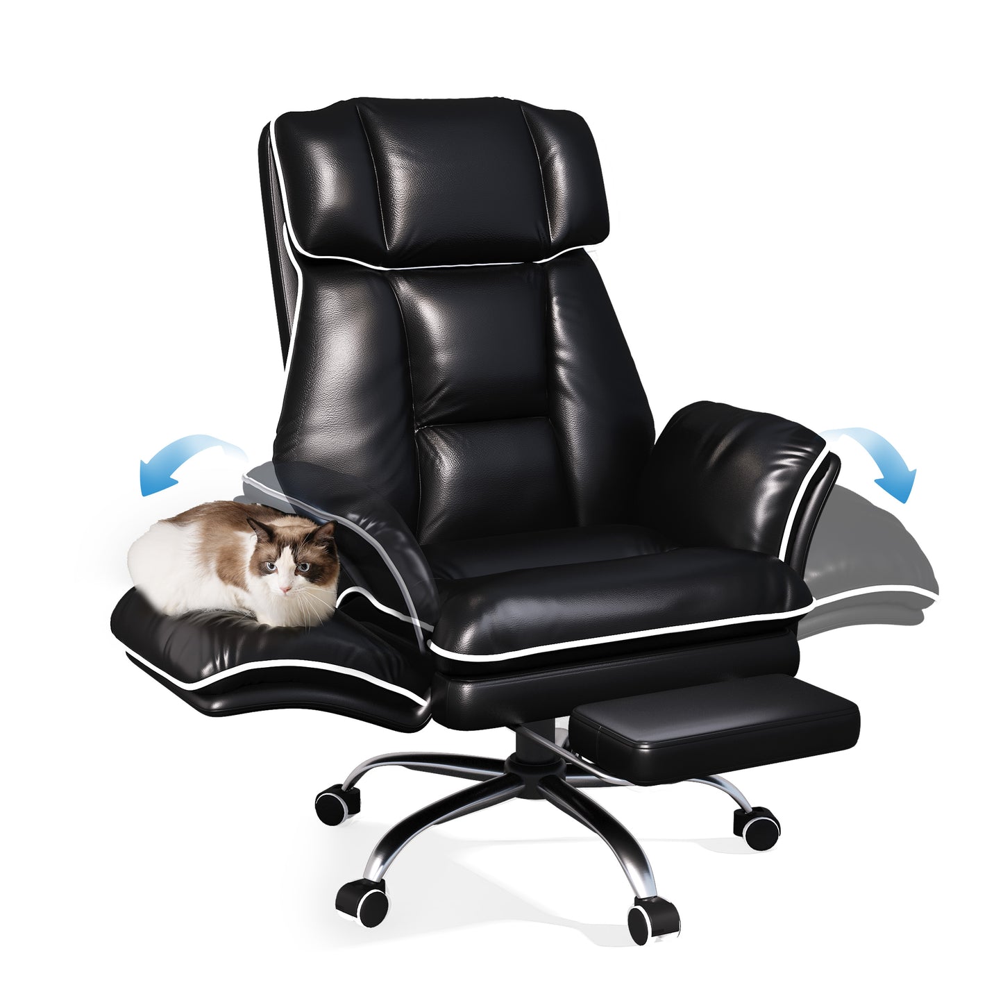 Big and Tall Office Chair, PU Swivel Flip Chair Extended Headrest,Armrests for Pets & Cross Legged Sitting, Executive Ergonomic Computer Gaming Chair with Foot Rest, Reclining Desk Chair