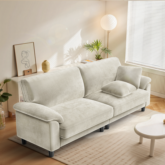 83" Corduroy Sofa,Loveseat Sofa with Extra Deep Seat Couches ,Comfy Upholstered Couch for Living Room,Tool-Free Setup with 2 Pillows,Beige