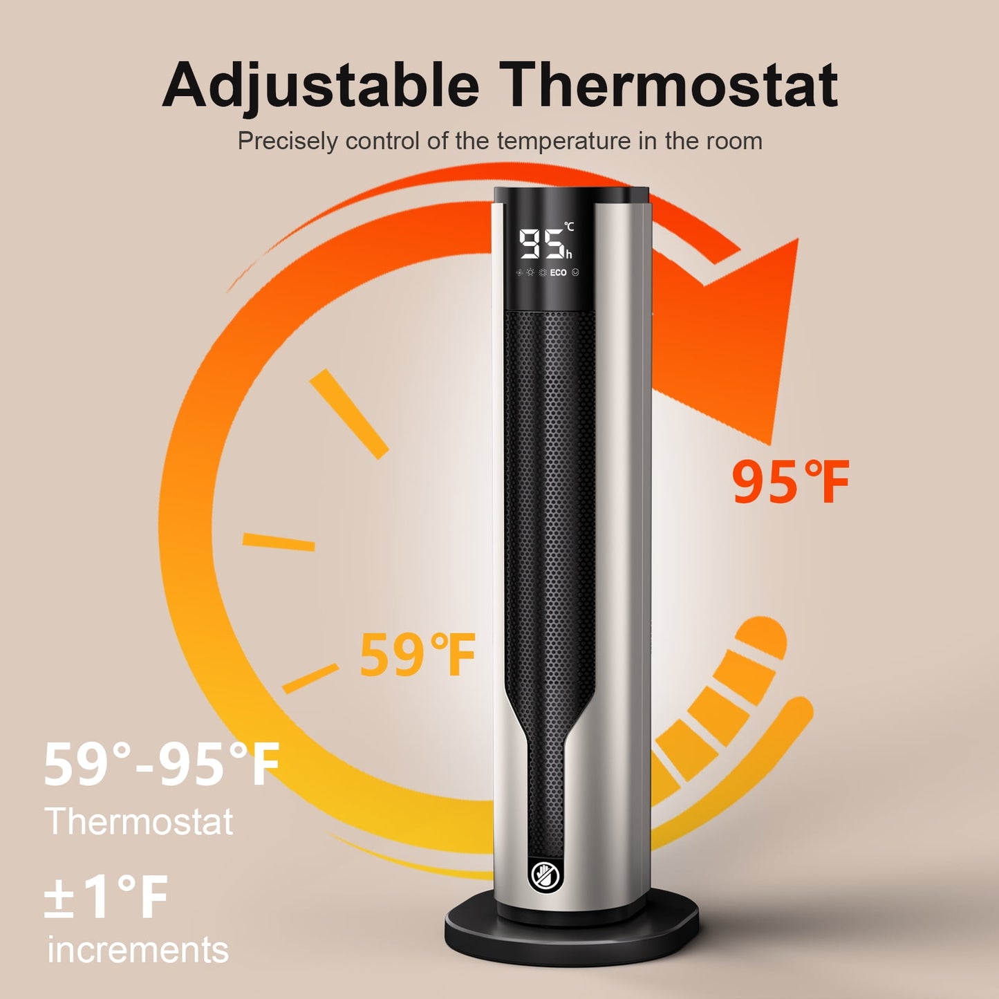 Space Heater Indoor, 1500W Fast Safety Ceramic PTC Electric Heaters with Thermostat Remote,60°Oscillation, 24H Timer,for Home Bedroom Office