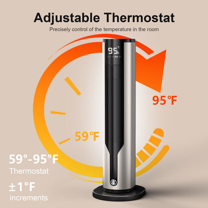 Space Heater Indoor, 1500W Fast Safety Ceramic PTC Electric Heaters with Thermostat Remote,60°Oscillation, 24H Timer,for Home Bedroom Office