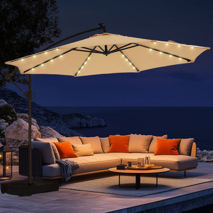 10ft Patio Umbrellas Offset，Outdoor Umbrella Cantilever Hanging Umbrellas with Infinite Tilt,Fade Resistant Waterproof Fabric & Base,for Yard,Garden,Home,Pool & Deck,Beige