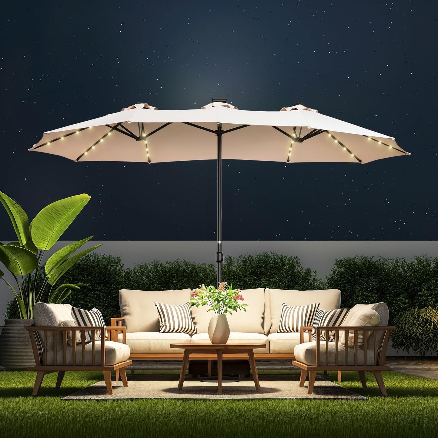 13ft Patio Umbrella with Light and Base Included, Double Sided Outdoor Large Rectangular Patio Umbrella with Crank Handle, for Lawn Garden,Home,Outdoor Activities