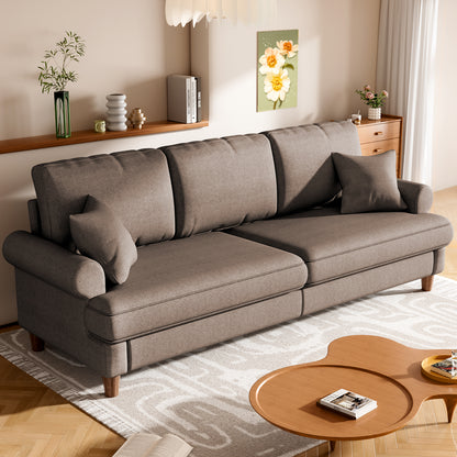 87" Sofa Couch,Soft Linen Loveseat for Living Room with Round Arms,Extra Deep Seat 2-Person Couch with 2 Pillows,Tool-Free Setup Modern Sofa,Coffee