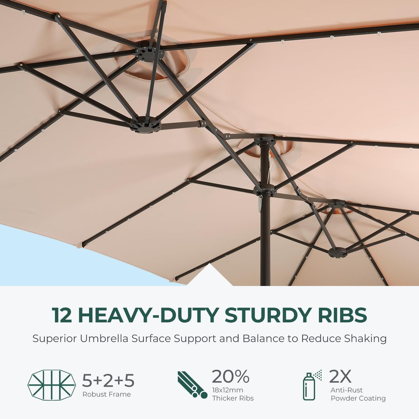 13ft Patio Umbrella with Light and Base Included, Double Sided Outdoor Large Rectangular Patio Umbrella with Crank Handle, for Lawn Garden,Home,Outdoor Activities