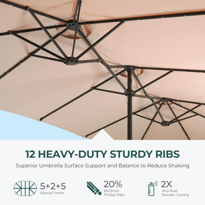 13ft Patio Umbrella with Light and Base Included, Double Sided Outdoor Large Rectangular Patio Umbrella with Crank Handle, for Lawn Garden,Home,Outdoor Activities