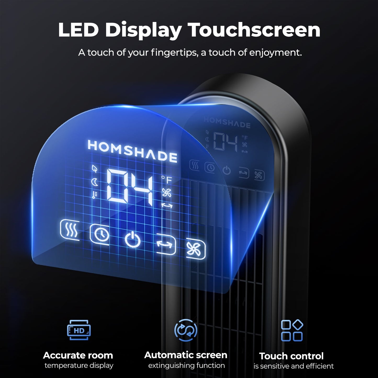 Tower Fan,36" Standing Floor Fan for Bedroom with Remote LED Touchscreen,HOMSHADE Wide Oscillating Fan,Quiet Home Fan,26 ft/s High Velocity,4 Speeds,4 Modes,8H Timer