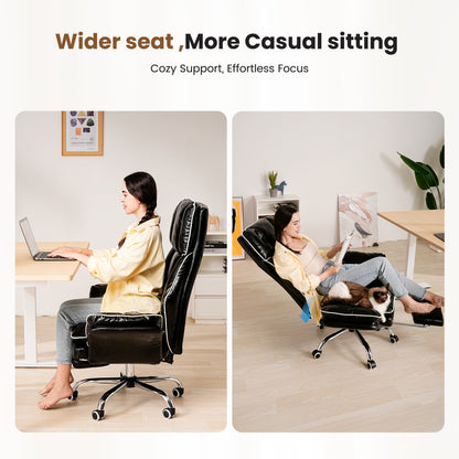 Big and Tall Office Chair, PU Swivel Flip Chair Extended Headrest,Armrests for Pets & Cross Legged Sitting, Executive Ergonomic Computer Gaming Chair with Foot Rest, Reclining Desk Chair