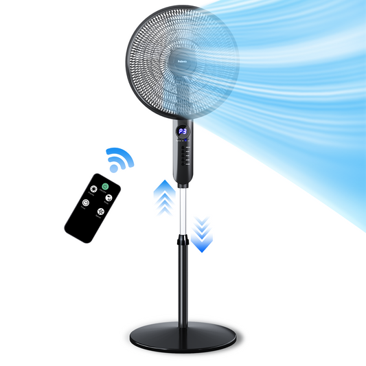 Patbrela 16" Adjustable Oscillating Pedestal Fan with Remote, 3-Speed, 3-Modes, Less Noise Cooling Fan for Home Office Room Bedroom, Black