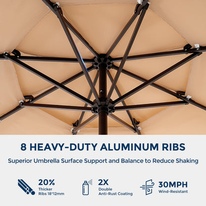 9ft three-layer patio umbrella with light beads, unique design shows high-end quality.