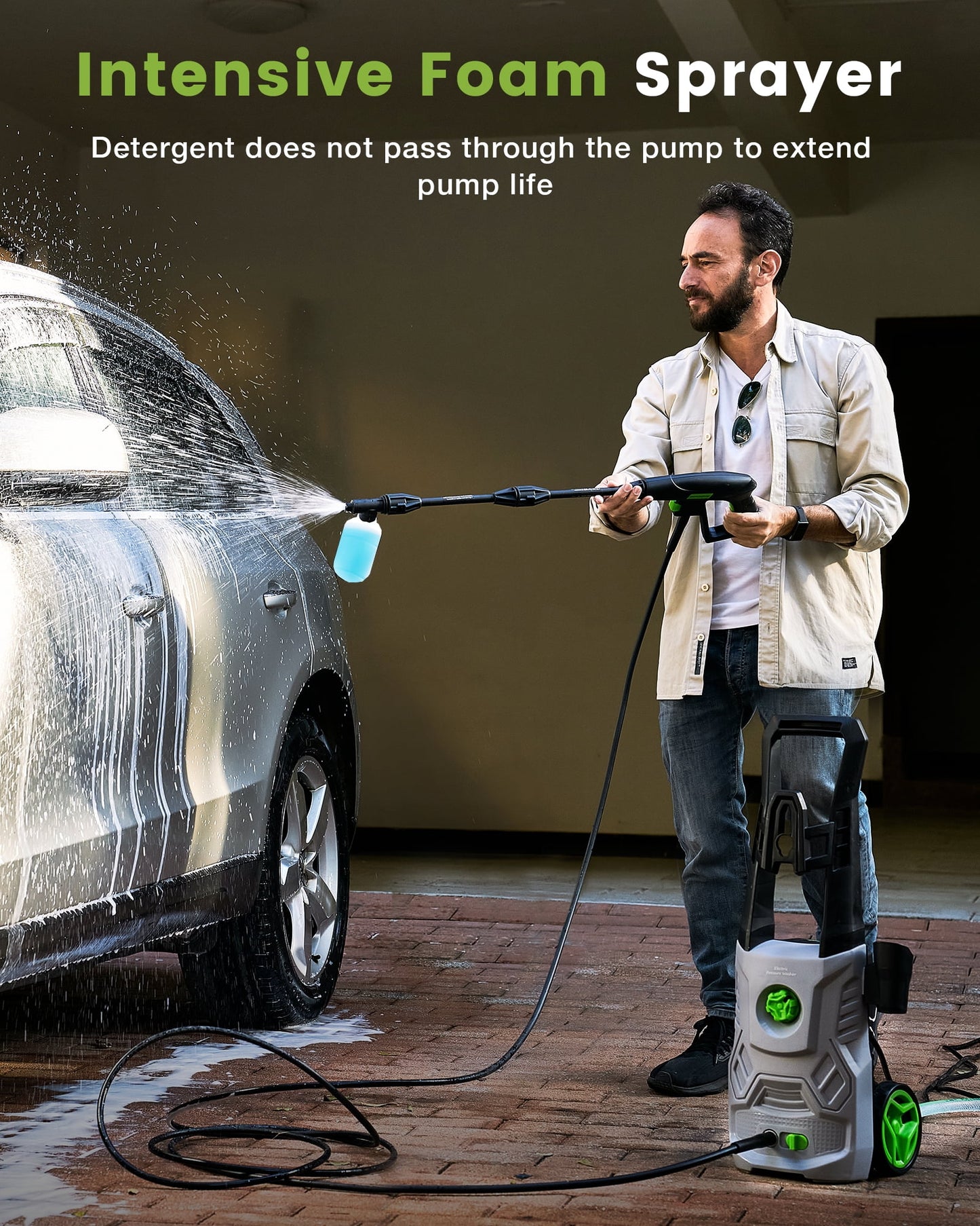 Electric Pressure Washer,3000PSI Max 2.4 GPM Power Washer with 23 ft Hose,Adjustable Angle Nozzle 0-60°,Foam Cannon, Car Washing Gloves,Suitable for Clean Vehicles, Patios,Driveways,Fences,Pool