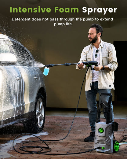 Electric Pressure Washer,3000PSI Max 2.4 GPM Power Washer with 23 ft Hose,Adjustable Angle Nozzle 0-60°,Foam Cannon, Car Washing Gloves,Suitable for Clean Vehicles, Patios,Driveways,Fences,Pool