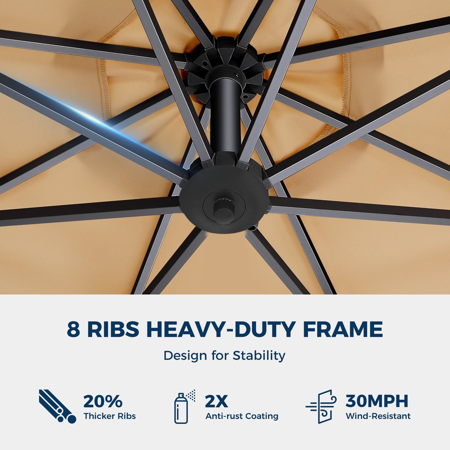 10ft Patio Umbrellas Offset，Outdoor Umbrella Cantilever Hanging Umbrellas with Infinite Tilt,Fade Resistant Waterproof Fabric & Base,for Yard,Garden,Home,Pool & Deck,Beige