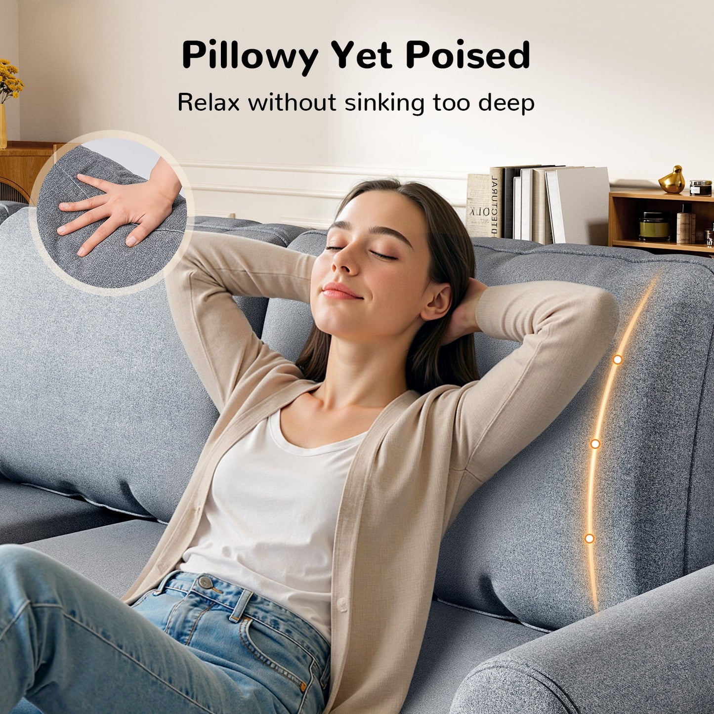 87" Sofa Couch for Living Room,Soft Linen Loveseat with Round Arms,Extra Deep Seat 2-Person Couch with 2 Pillows,Tool-Free Setup Modern Sofa,Blue Grey