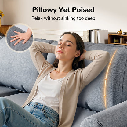 87" Sofa Couch for Living Room,Soft Linen Loveseat with Round Arms,Extra Deep Seat 2-Person Couch with 2 Pillows,Tool-Free Setup Modern Sofa,Blue Grey