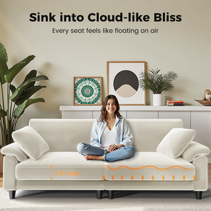 83" Corduroy Sofa,Loveseat Sofa with Extra Deep Seat Couches ,Comfy Upholstered Couch for Living Room,Tool-Free Setup with 2 Pillows,Beige
