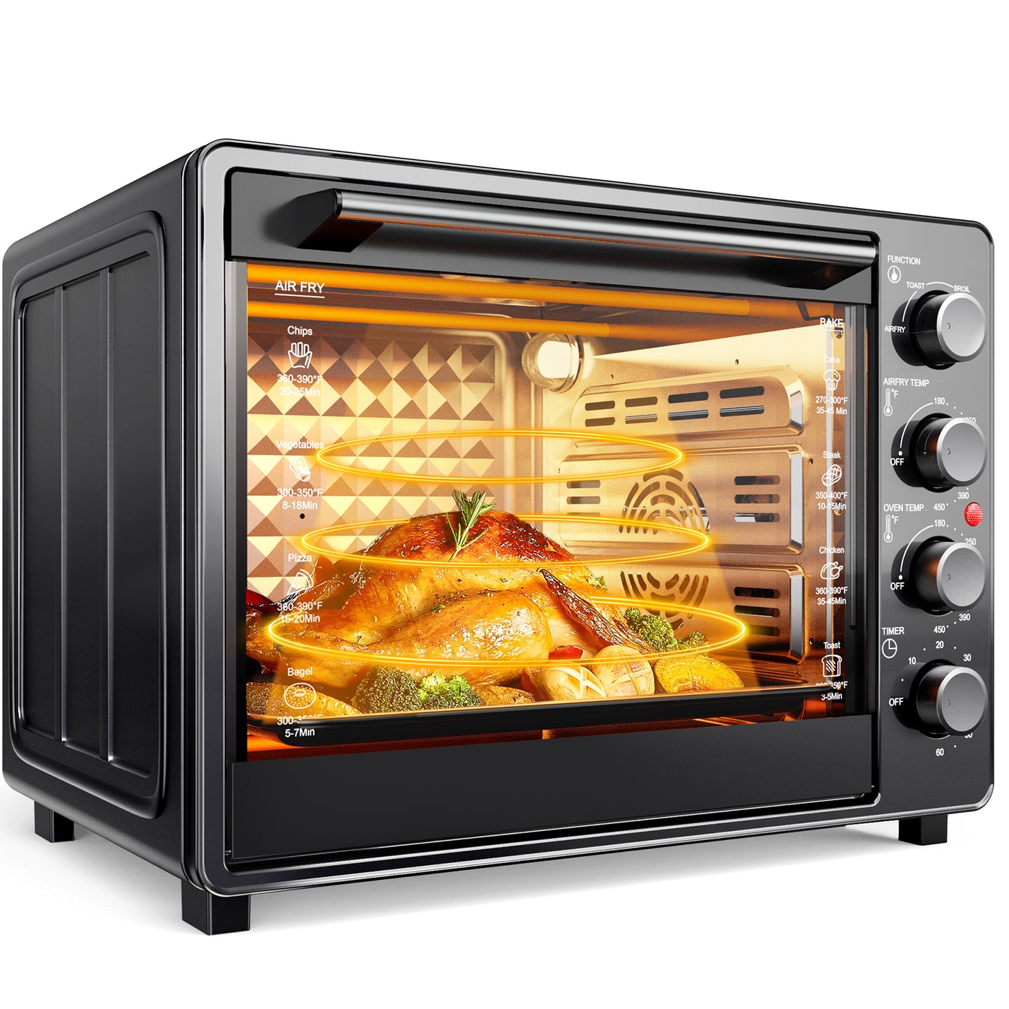34 QT Super-Large Air Fryer, Oil-Less Air Fryer Toaster Oven Combo with Pizza, Warm, Broil, Toast, Bake, Air Fry, 5 Functions - Black