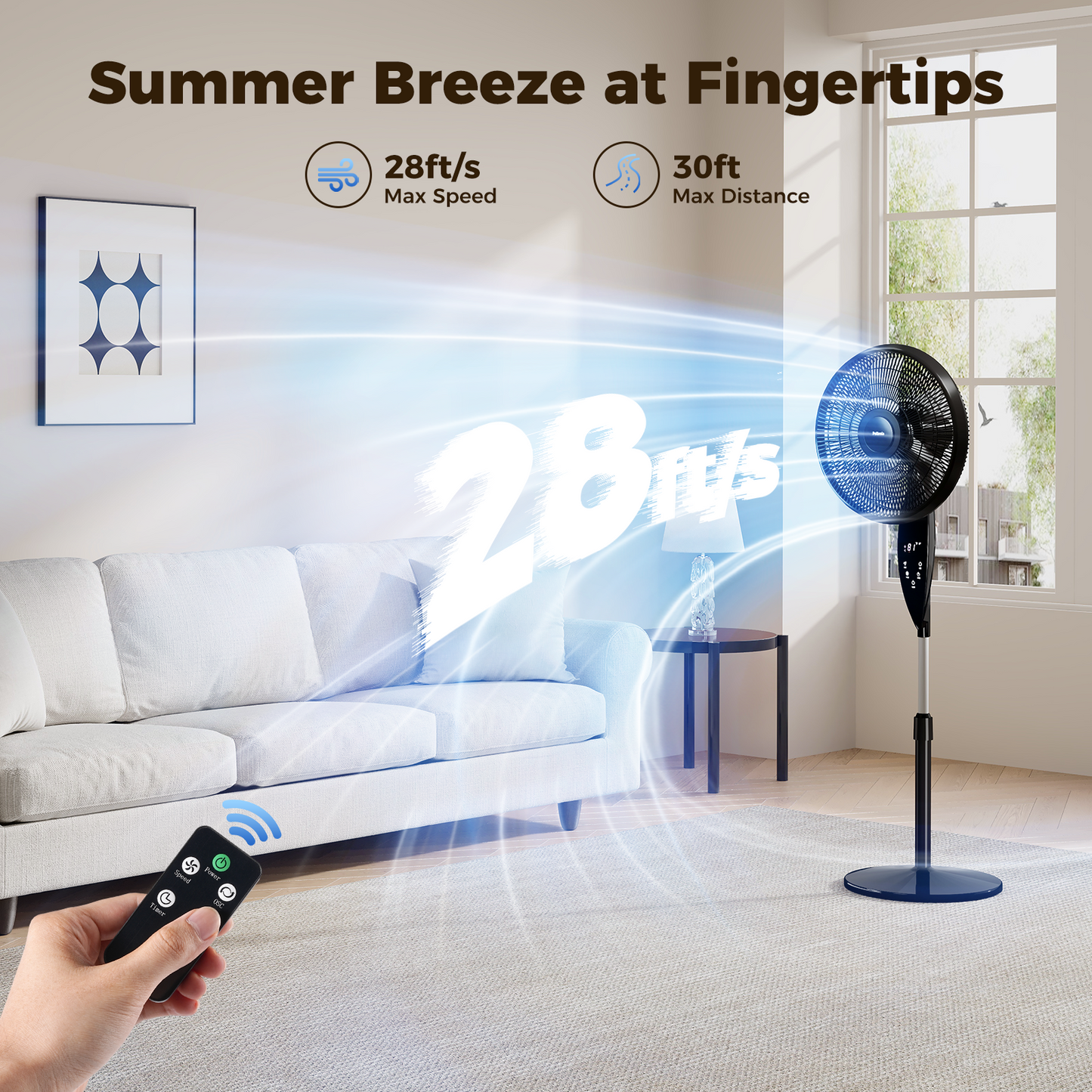 18" Oscillating Pedestal Fan, 3-Speeds Stand up Fan with Adjustable Height and Tilt,Less Noise Cooling Fan for Home Office Room Bedroom, Black