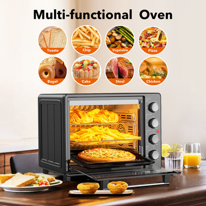 34 QT Super-Large Air Fryer, Oil-Less Air Fryer Toaster Oven Combo with Pizza, Warm, Broil, Toast, Bake, Air Fry, 5 Functions - Black