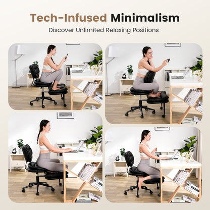 Upgraded Ergonomic Cross Legged Swivel Chair, Adjustable Height and PU Leather, Meditation Chair with Wheels, Wide Kneeling Chair with Back Support, Home and Office