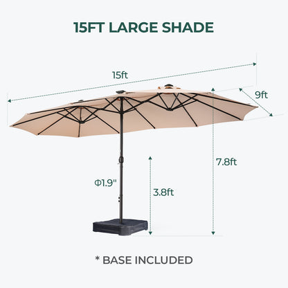 15ft Patio Umbrella with Light and Base Included, Double Sided Outdoor Large Rectangular Patio Umbrella with Crank Handle, for Lawn Garden,Home,Outdoor Activities