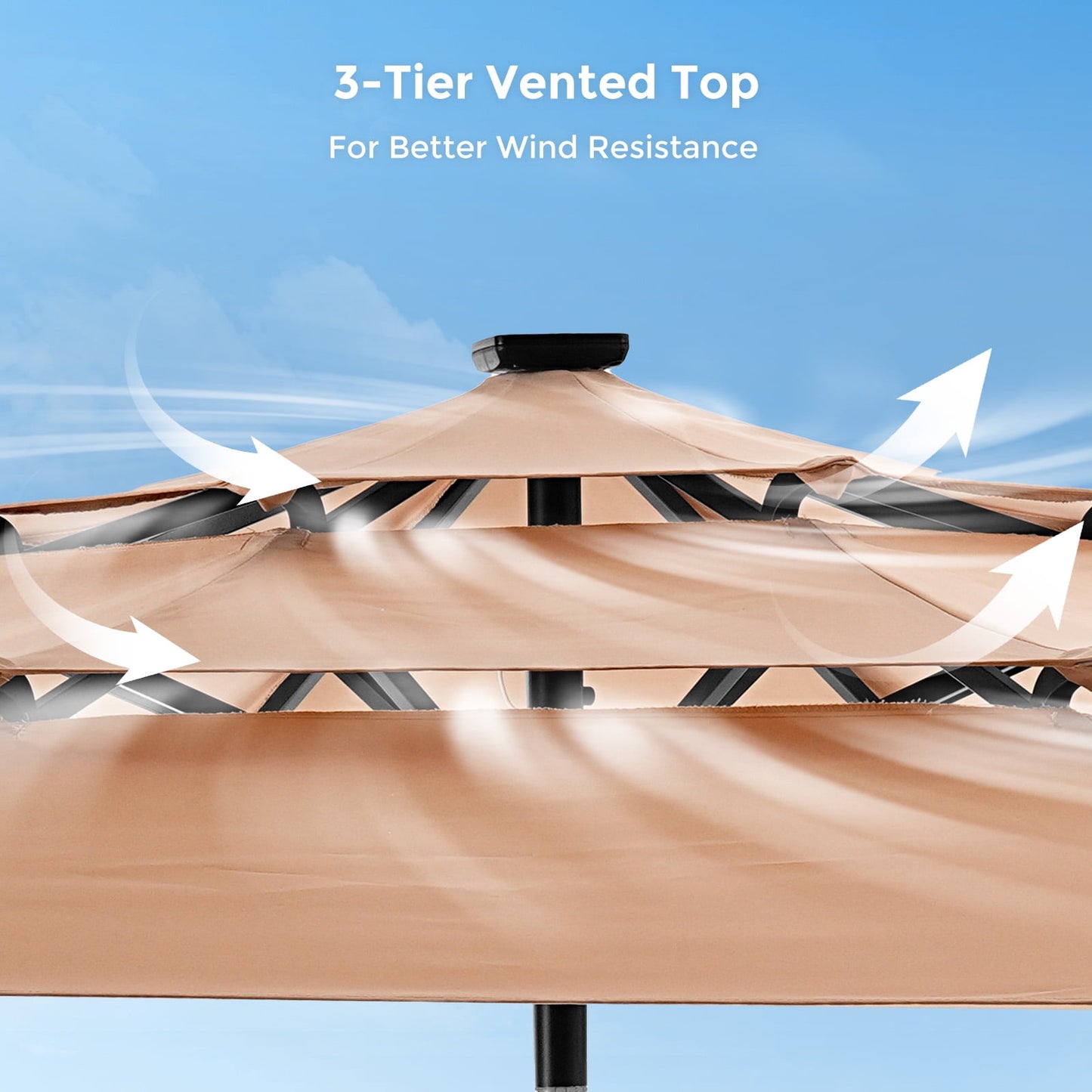 9ft three-layer patio umbrella with light beads, unique design shows high-end quality.