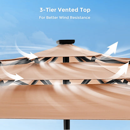 9ft three-layer patio umbrella with light beads, unique design shows high-end quality.
