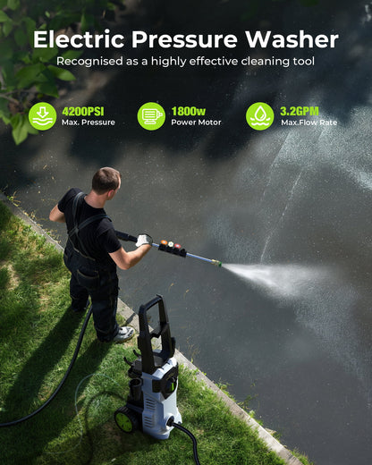 Electric Pressure Washer,4800PSI Max 3.2 GPM Portable Power Washer with 25FT Cord,23FT Hose,4 Quick Nozzles,Foam Cannon High Power Washers Electric Powered for Car,Garden, Patio,Blue