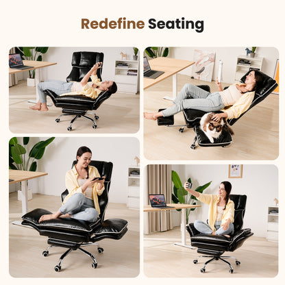 Big and Tall Office Chair, PU Swivel Flip Chair Extended Headrest,Armrests for Pets & Cross Legged Sitting, Executive Ergonomic Computer Gaming Chair with Foot Rest, Reclining Desk Chair