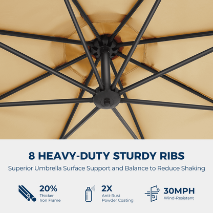 10ft Cantilever Patio Umbrella,360-Degree Rotation Hanging Offset Market Outdoor Sun Shade for Backyard,Deck,Poolside,Easy Tilt,Beige