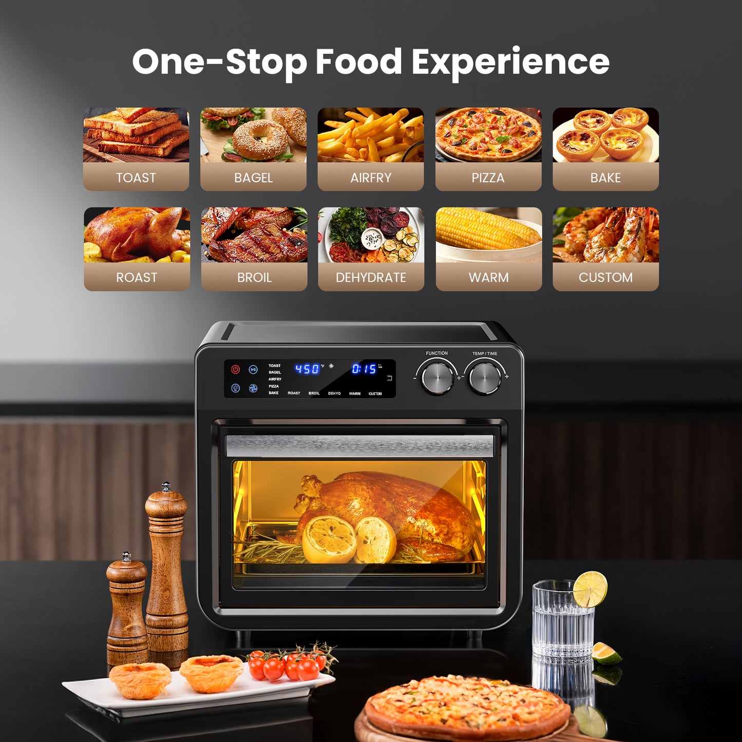 Patbrela Air Fryer 26QT Convection Oven with 10-in-1 Multi Function, Visible Window and Touchscreen, Black