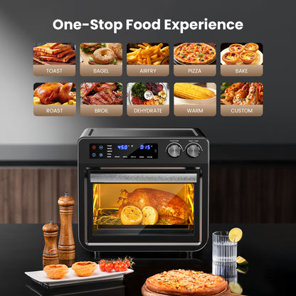 Patbrela Air Fryer 26QT Convection Oven with 10-in-1 Multi Function, Visible Window and Touchscreen, Black