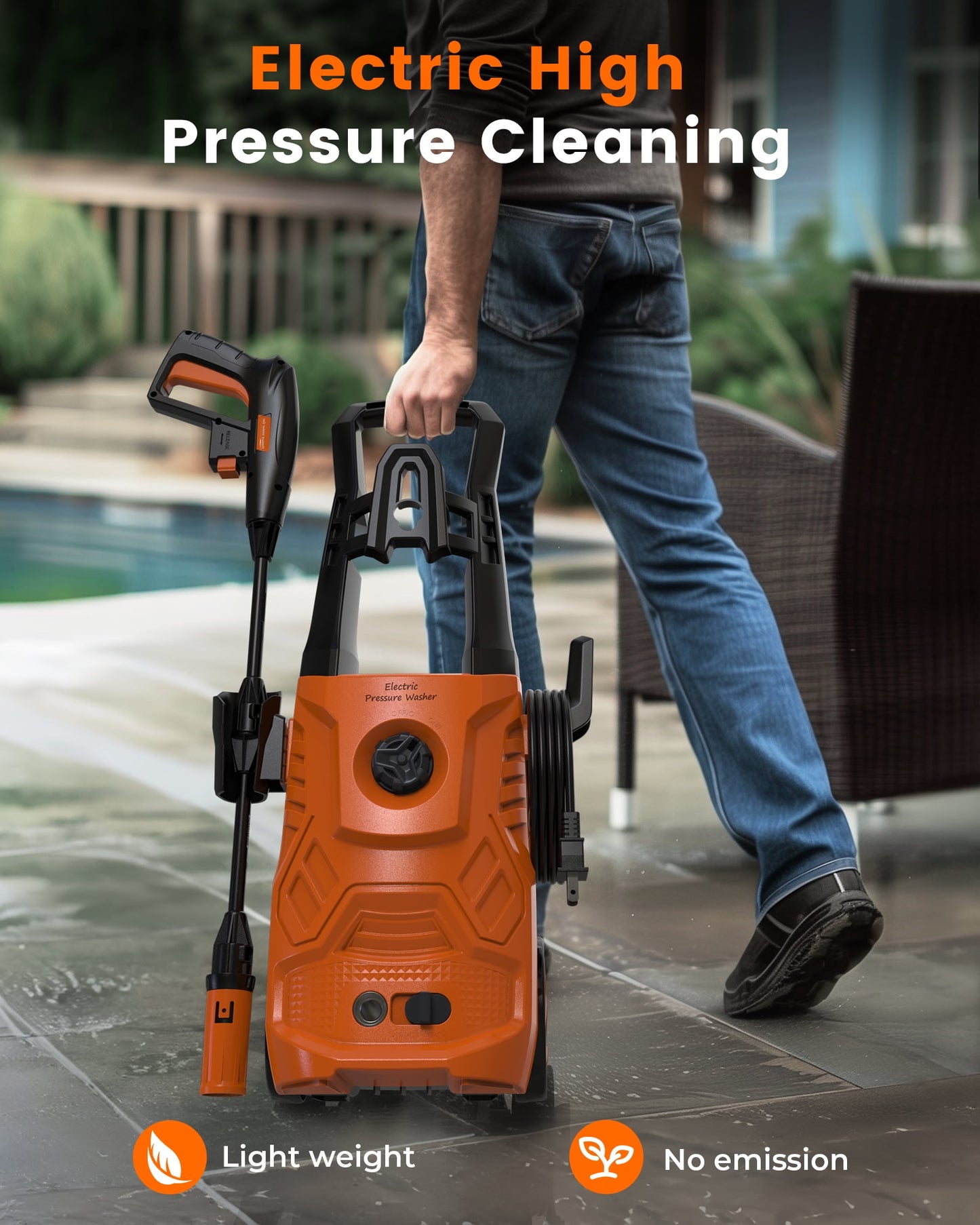 Electric Pressure Washer,3000PSI Max 2.4 GPM Power Washer with 23 ft Hose,Adjustable Angle Nozzle 0-60°,Foam Cannon, Car Washing Gloves,Suitable for Clean Vehicles, Patios,Driveways,Fences,Pool