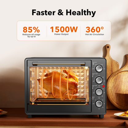 34 QT Super-Large Air Fryer, Oil-Less Air Fryer Toaster Oven Combo with Pizza, Warm, Broil, Toast, Bake, Air Fry, 5 Functions - Black