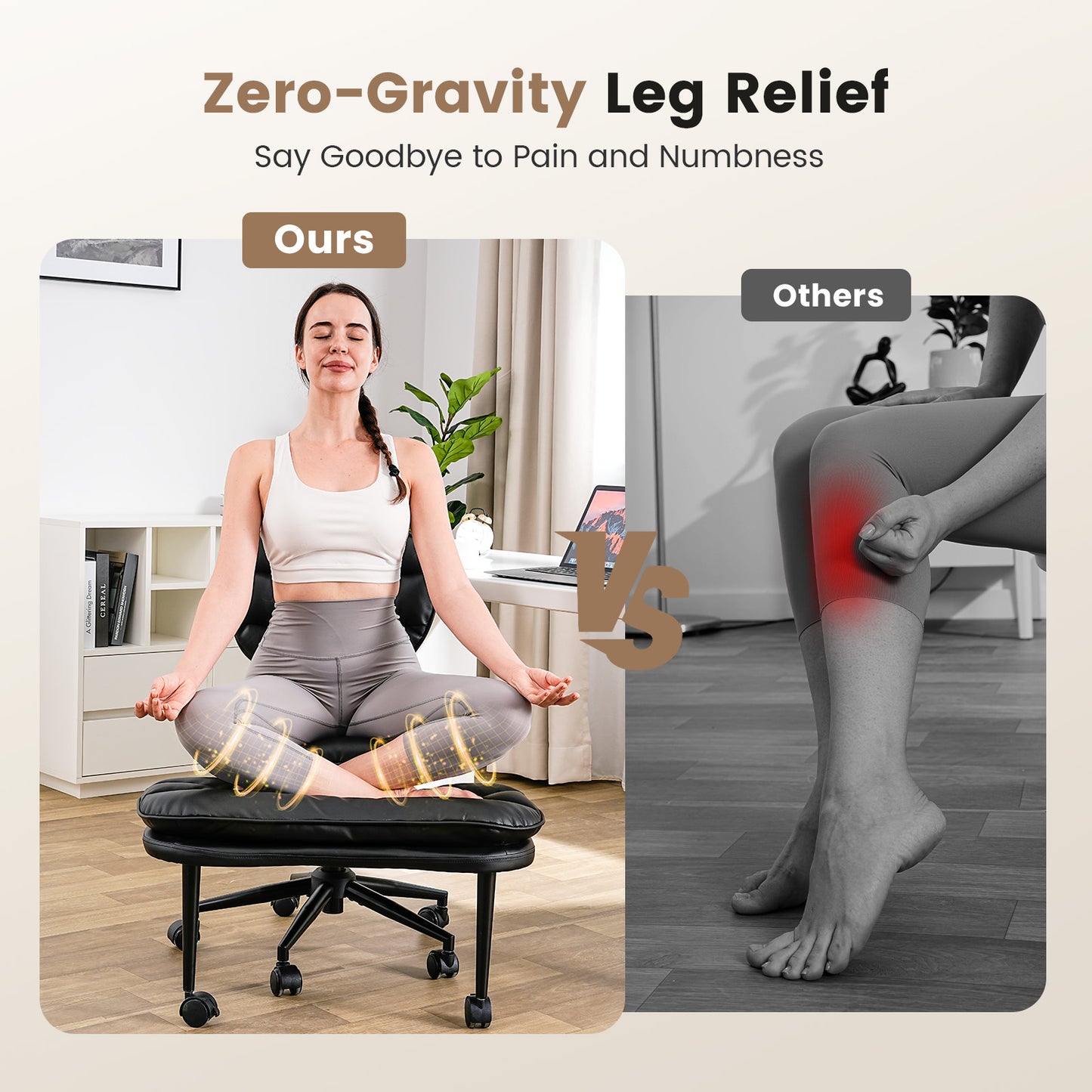 Upgraded Ergonomic Cross Legged Swivel Chair, Adjustable Height and PU Leather, Meditation Chair with Wheels, Wide Kneeling Chair with Back Support, Home and Office