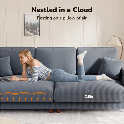 101" Corduroy Sofa,24" Extra Deep Seat Couch with Wide Storage Armchair,Comfy Upholstered Oversized Loveseat with Cup Holder,2 Pillows,Gray