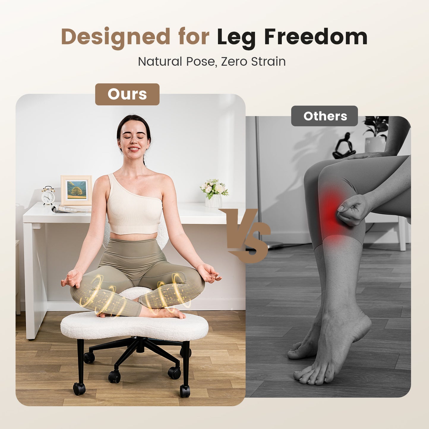 Ergonomic Cross Legged Chair, Adjustable Height and 360° Swivel Meditation Chair ,Teddy Fabric with Lumbar Support, Home and Office,Off White