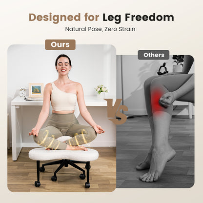 Ergonomic Cross Legged Chair, Adjustable Height and 360° Swivel Meditation Chair ,Teddy Fabric with Lumbar Support, Home and Office,Off White