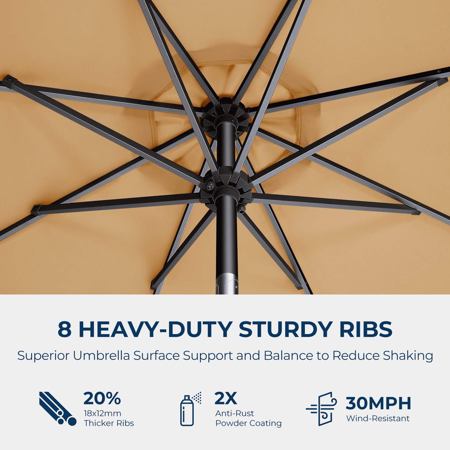 9ft Solar Polyester 32 LED Lighted Patio Umbrella with Tilt Adjustment and UV-Resistant Fabric,for Garden,Deck,Backyard,Pool and Beach