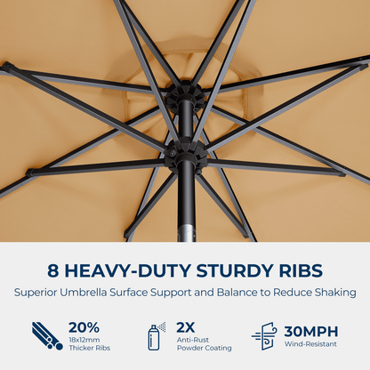 9ft Solar Polyester 32 LED Lighted Patio Umbrella with Tilt Adjustment and UV-Resistant Fabric,for Garden,Deck,Backyard,Pool and Beach