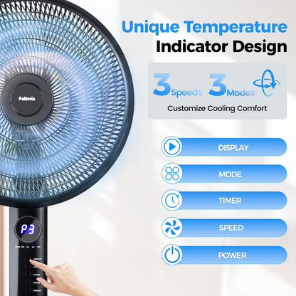 Patbrela 16" Adjustable Oscillating Pedestal Fan with Remote, 3-Speed, 3-Modes, Less Noise Cooling Fan for Home Office Room Bedroom, Black